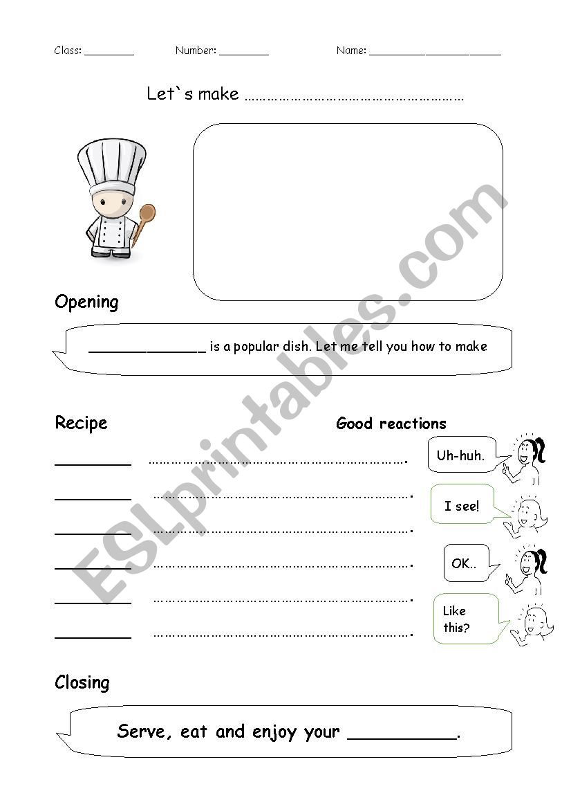 Recipe order sheet worksheet