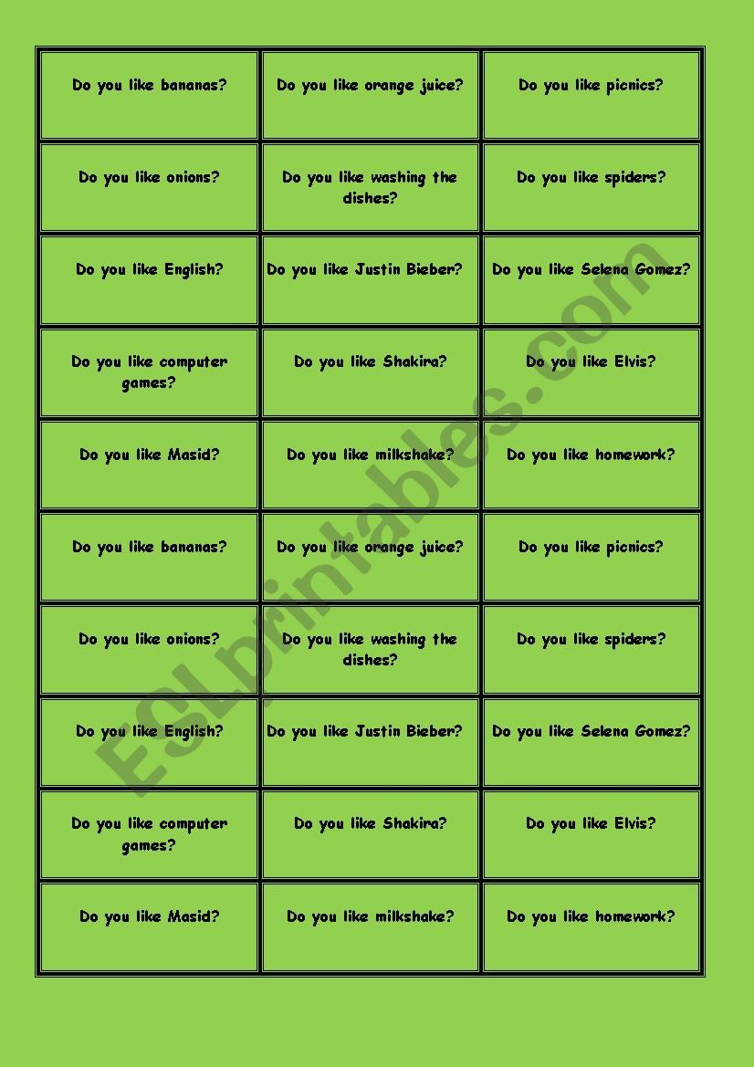 Object Pronouns Snap Game worksheet