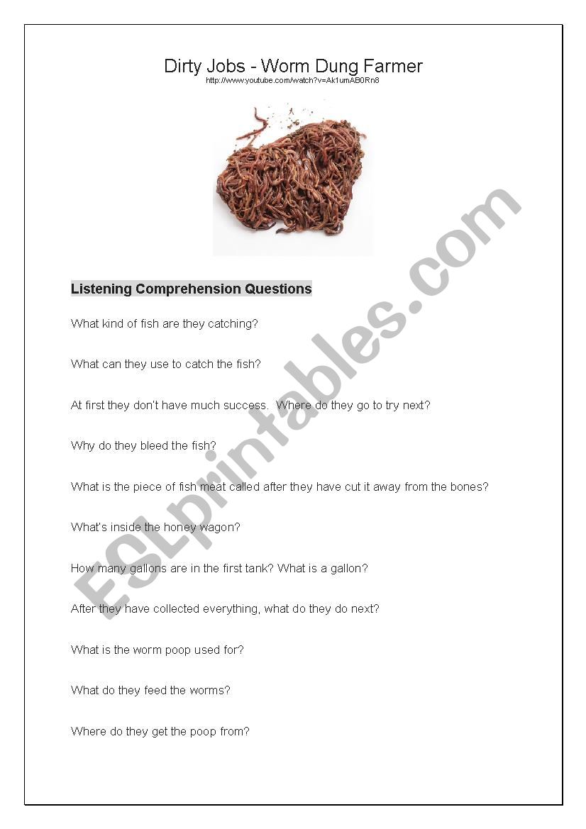 Dirty Jobs - Worm Dung Farmer worksheet