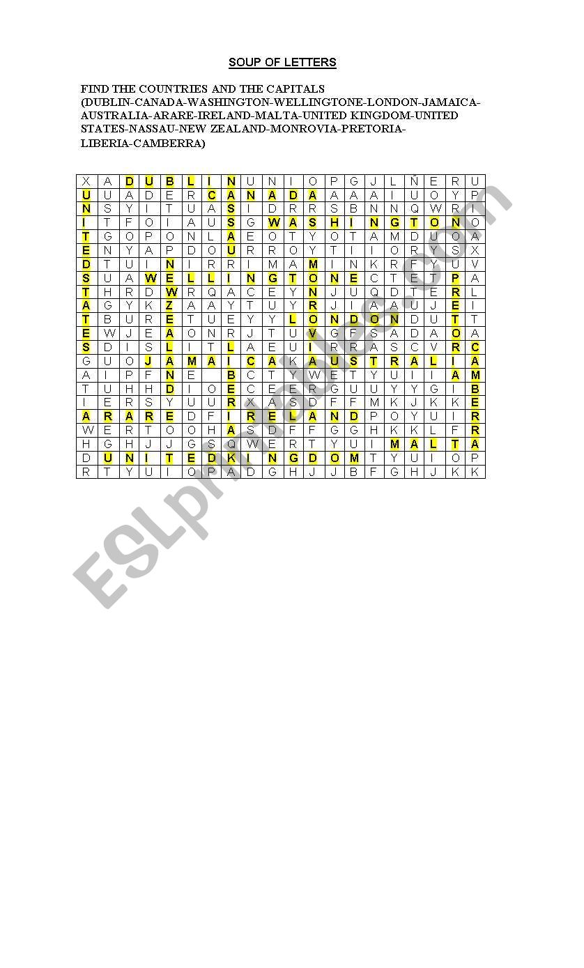Countries and capitals worksheet