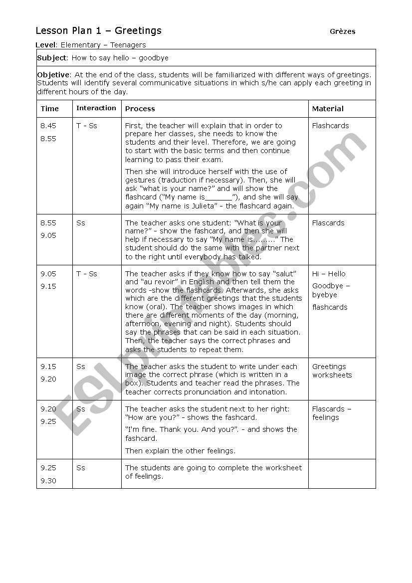 First Class - Greetings worksheet