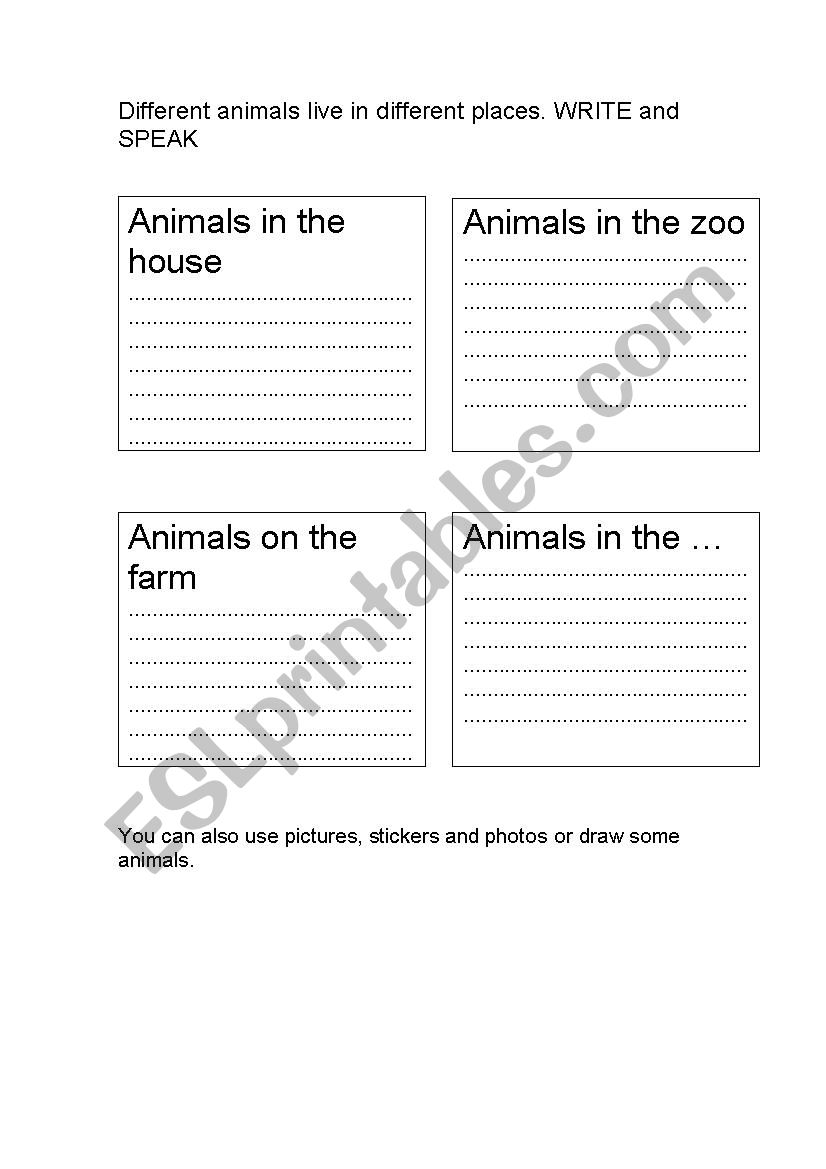 Animals and where they live chart