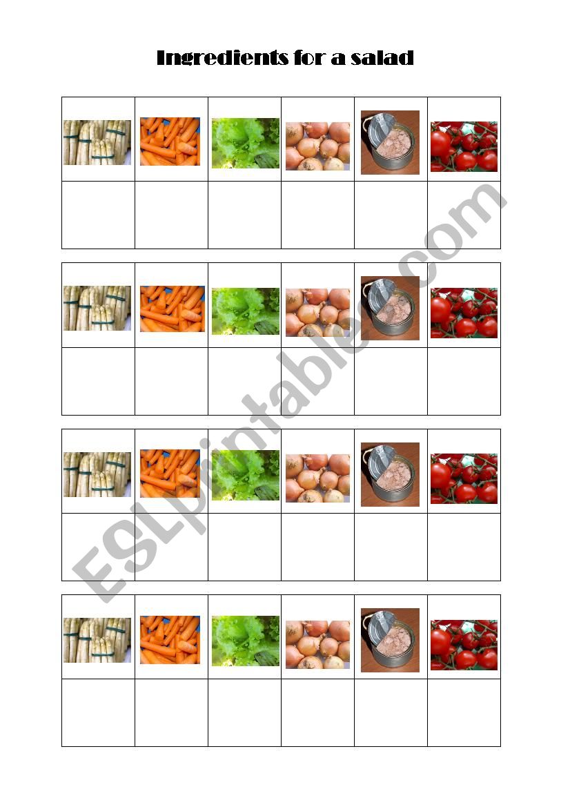Ingredients for a salad worksheet