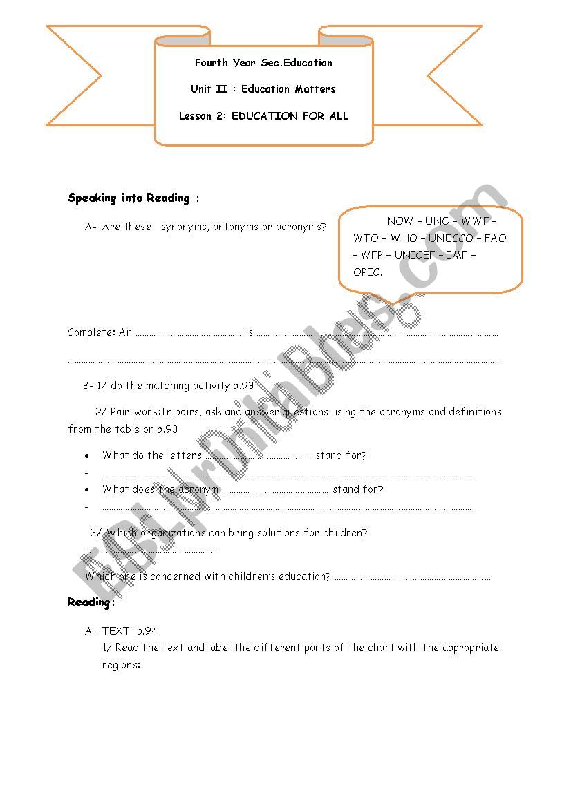 ducation for all worksheet