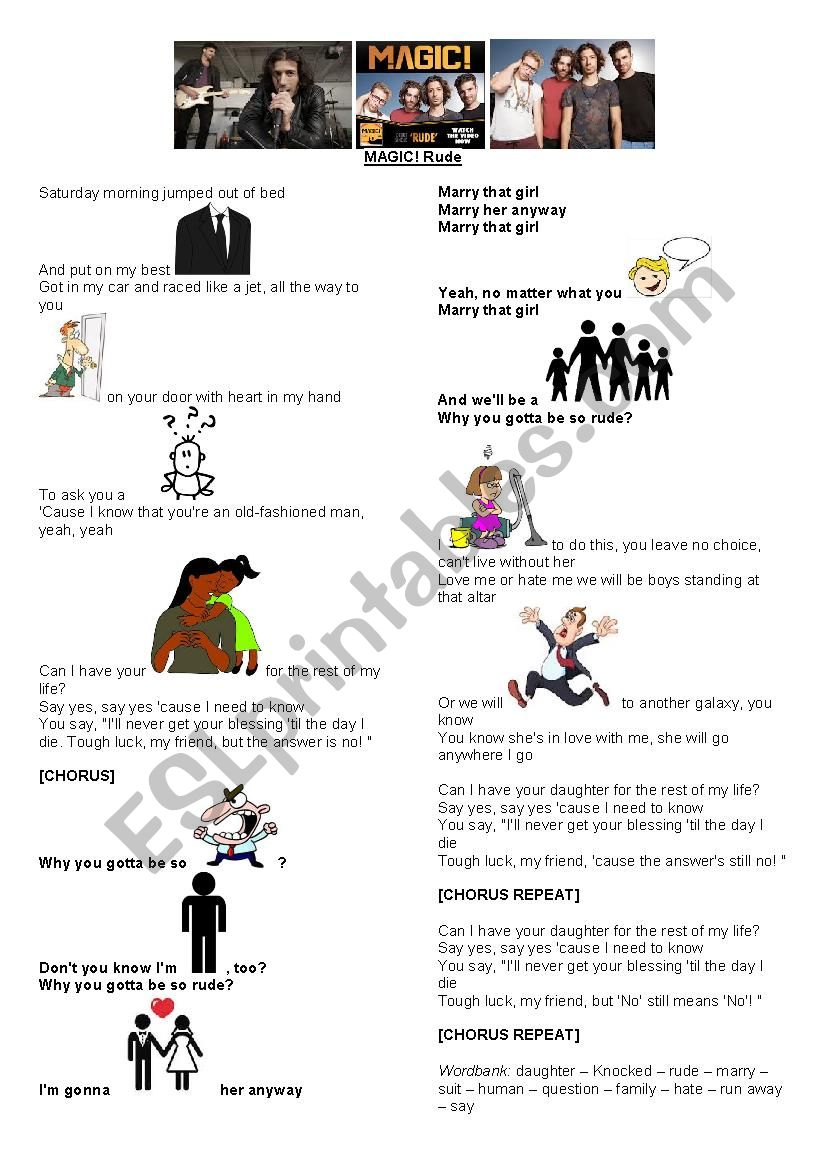 MAGIC! Rude - song activity worksheet