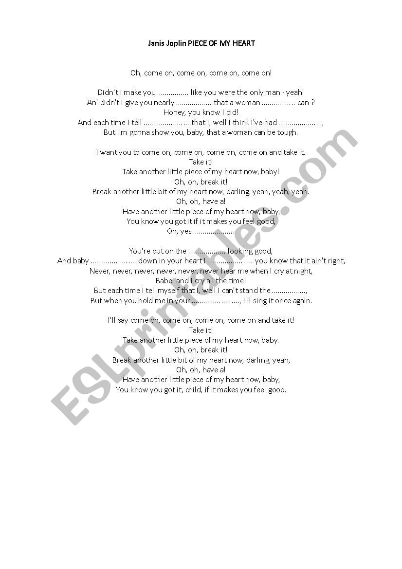 Janis Joplin songs worksheet