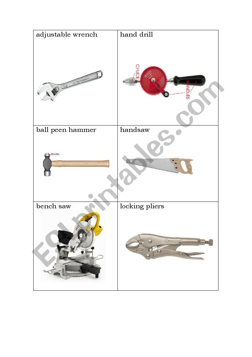 Carpentry tools worksheet