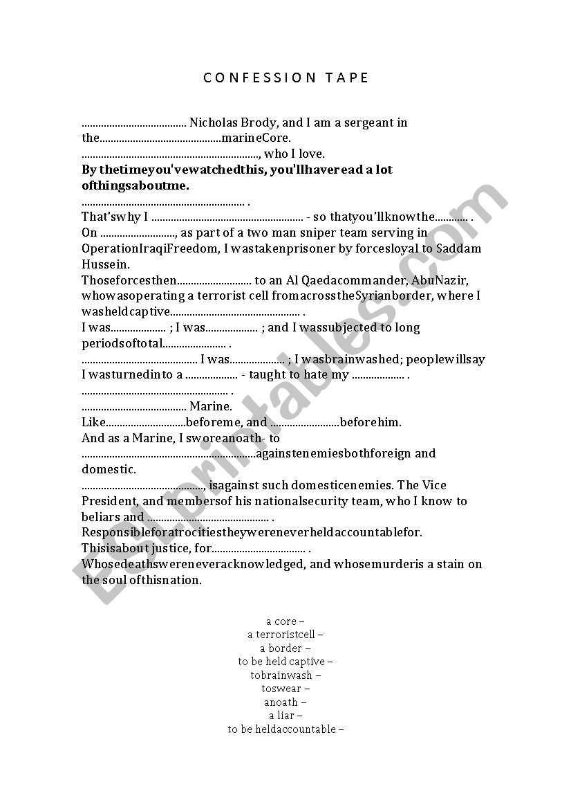 HOMELAND movie worksheet worksheet