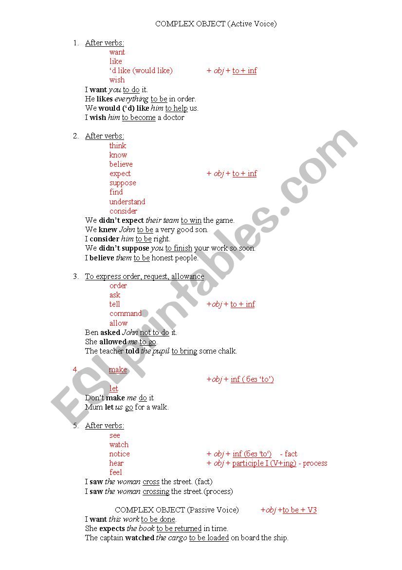 Complex Object worksheet