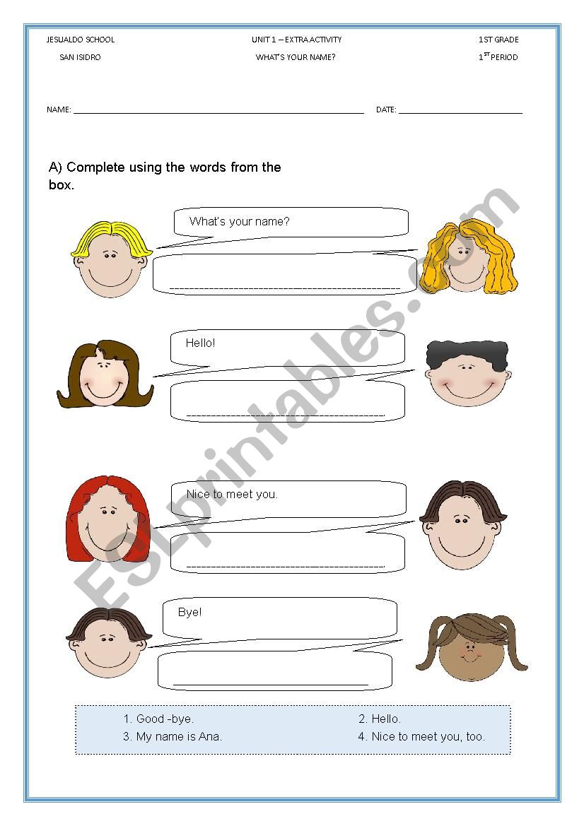 WHATÂ´S YOUR NAME? worksheet