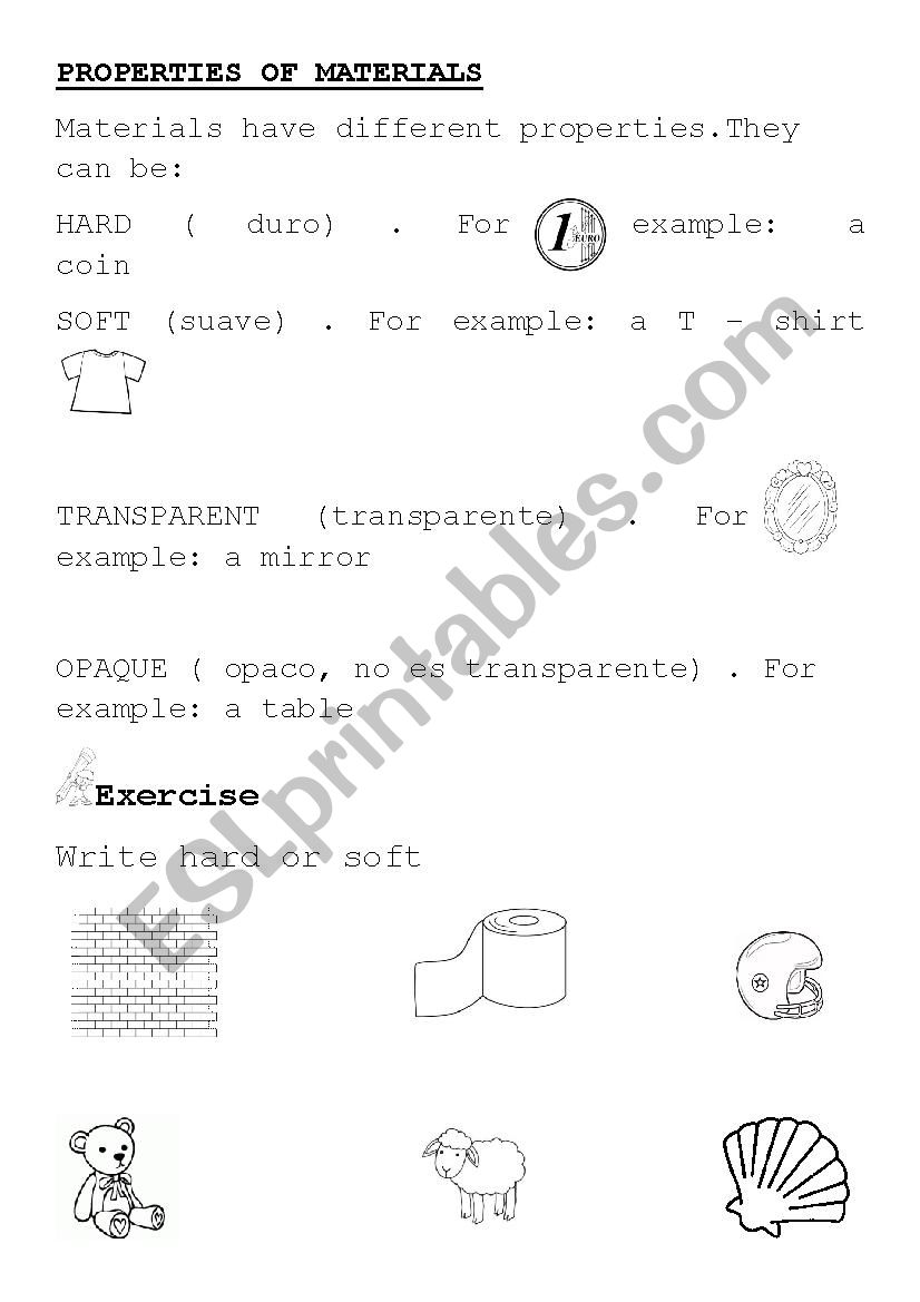 PROPERTIES OF MATERIALS worksheet