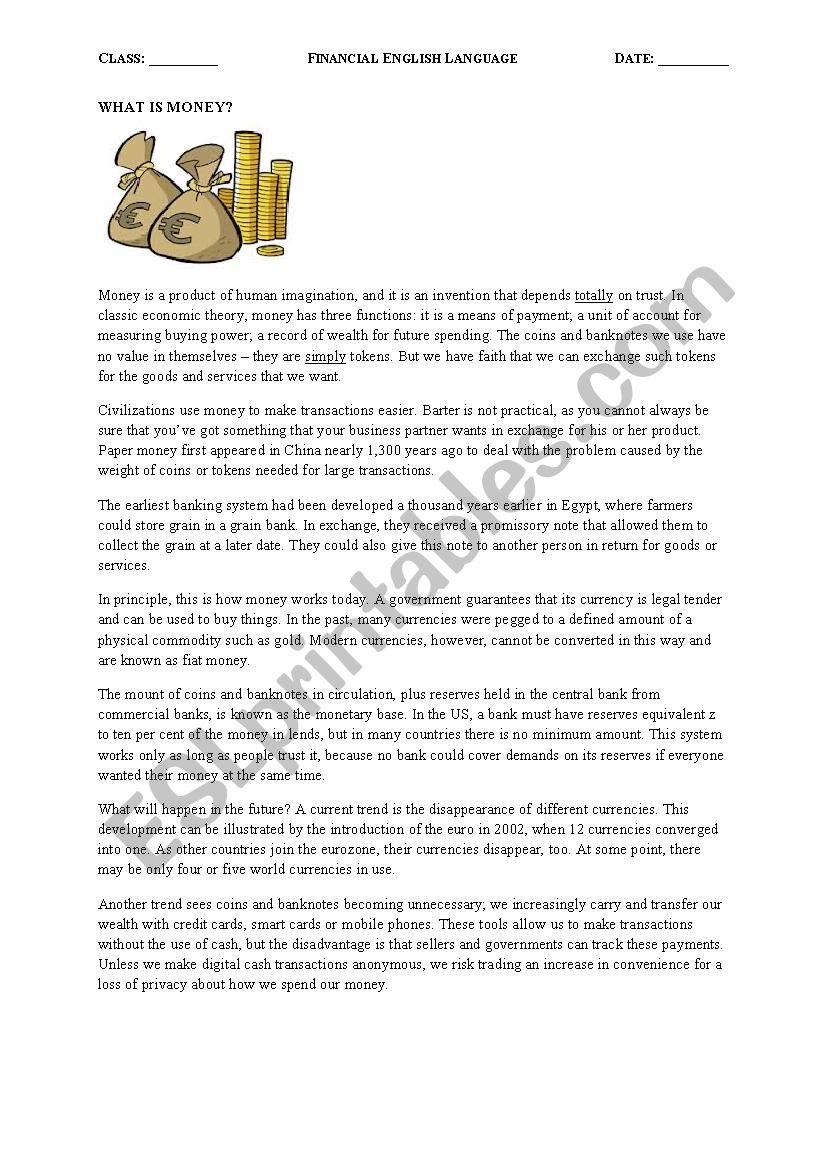 Financial English Language worksheet