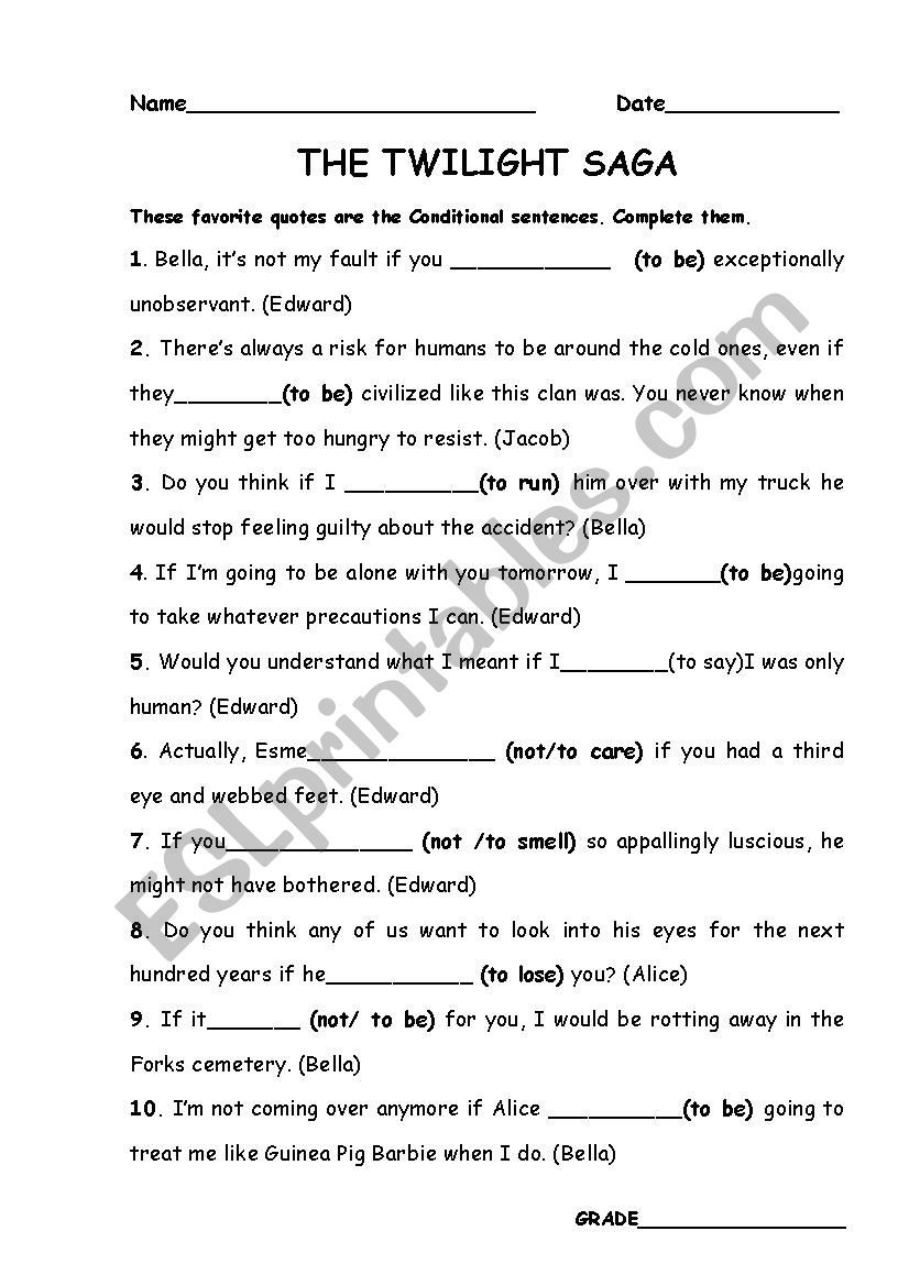 Twilight Saga worksheet