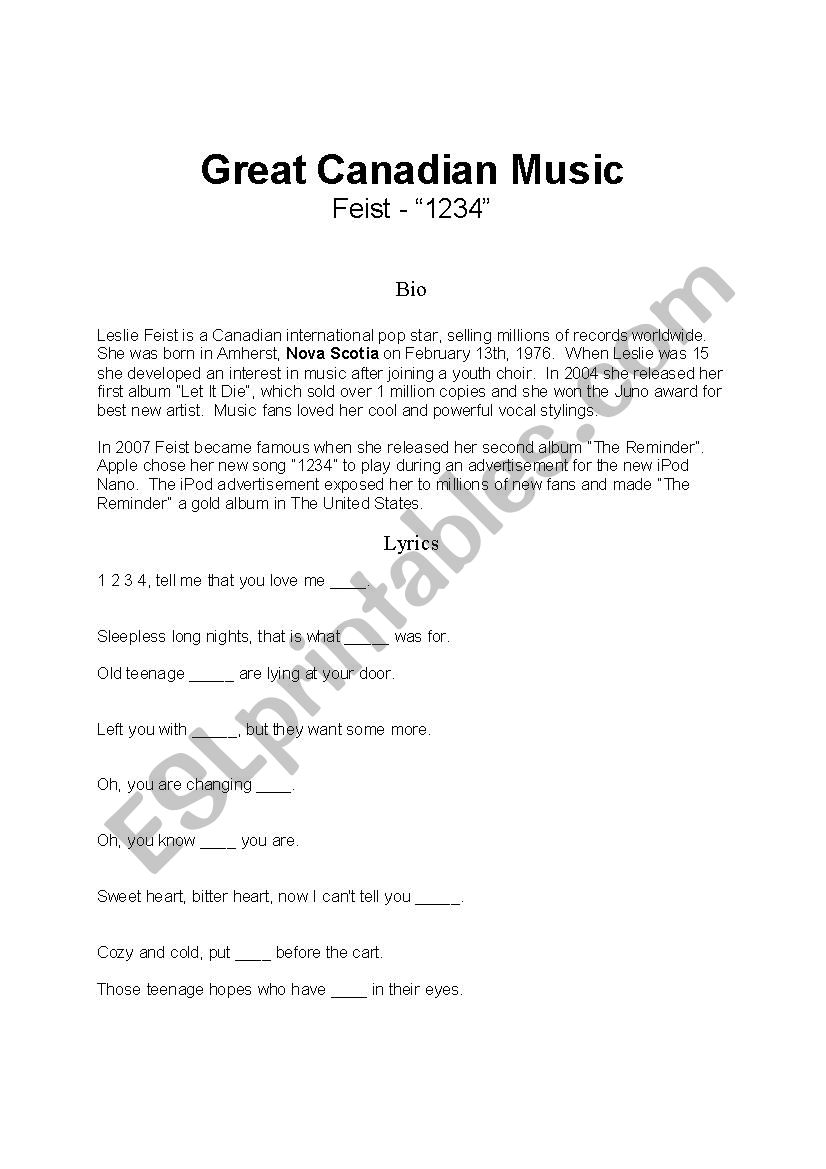 Feist 1234 Lyric and Song Analysis Activity