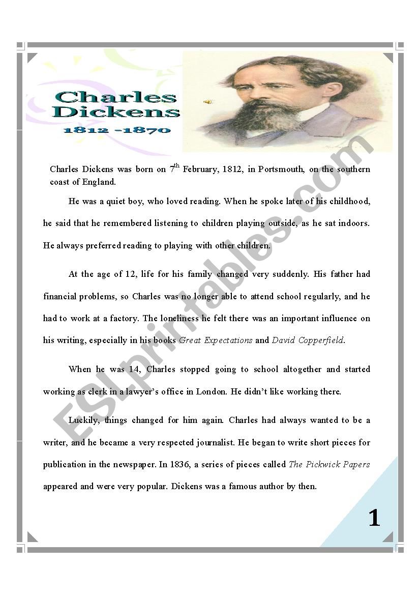 Charles Dickens -Oliver Twist worksheet