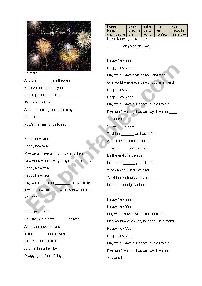 Happy New Year 2015 worksheet