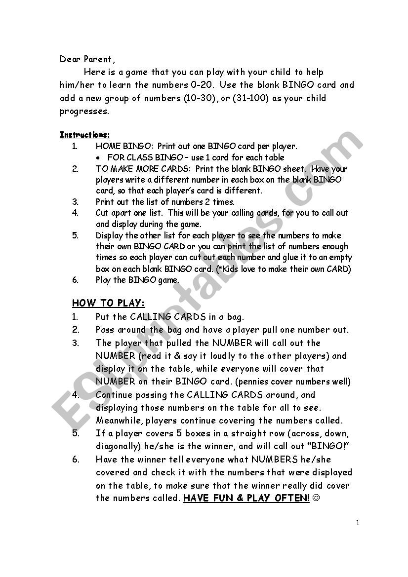 bingo numbers worksheet