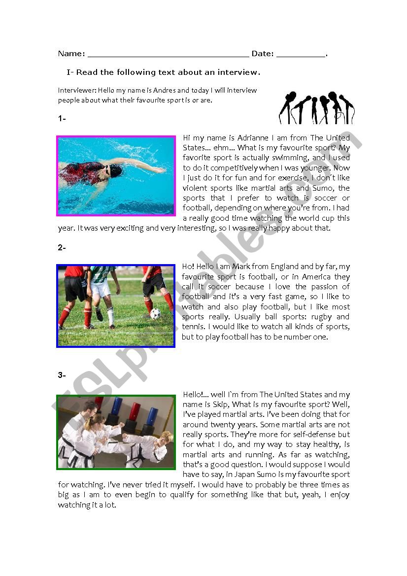 Sports Worksheet worksheet