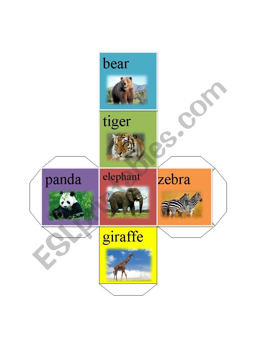 wild animal dice-bear tiger elephant giraff panda zebra