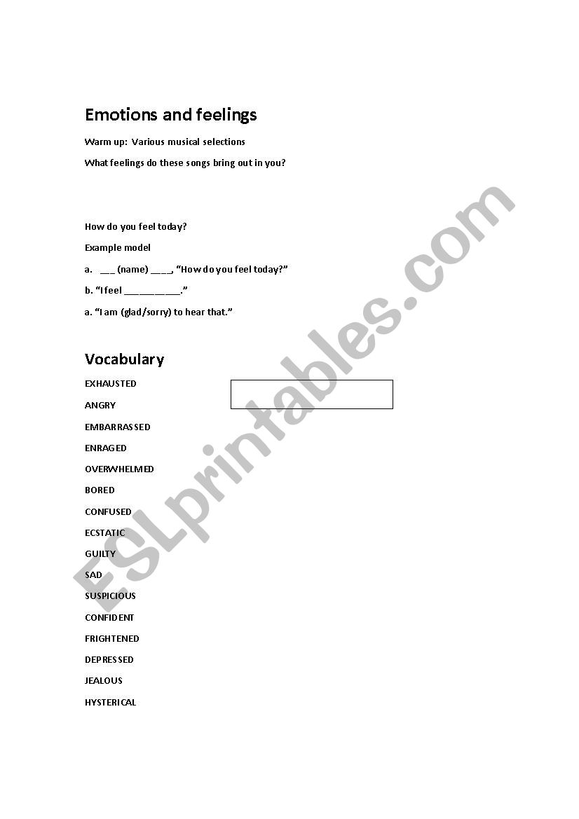 Emotions worksheet