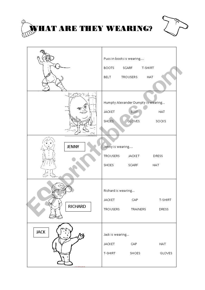 What are they wearing? worksheet