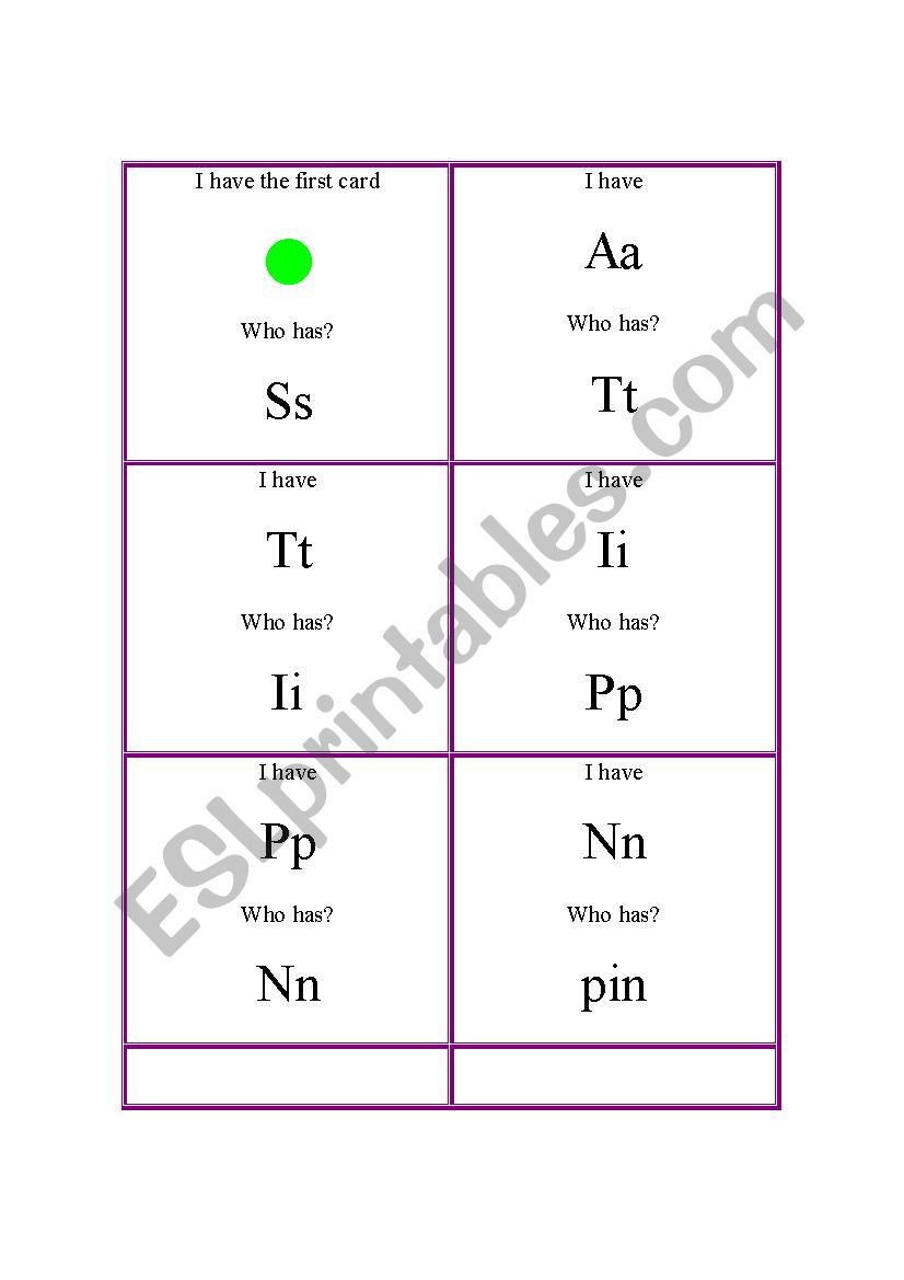 I have...who has...Game Jolly Phonics Group 1