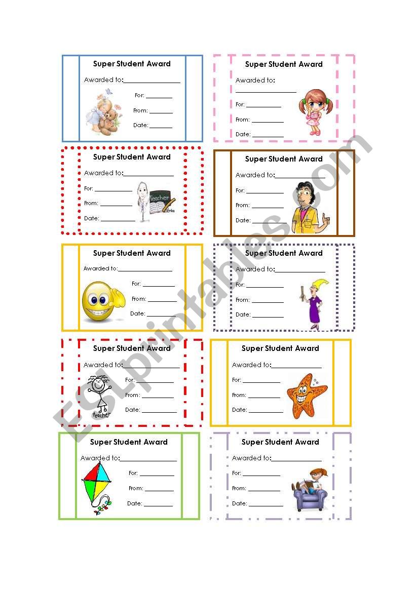 Super student award worksheet