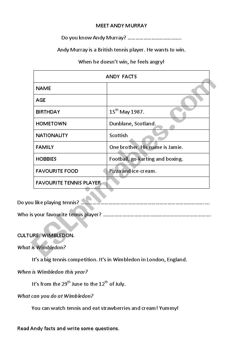 meet andy murray worksheet