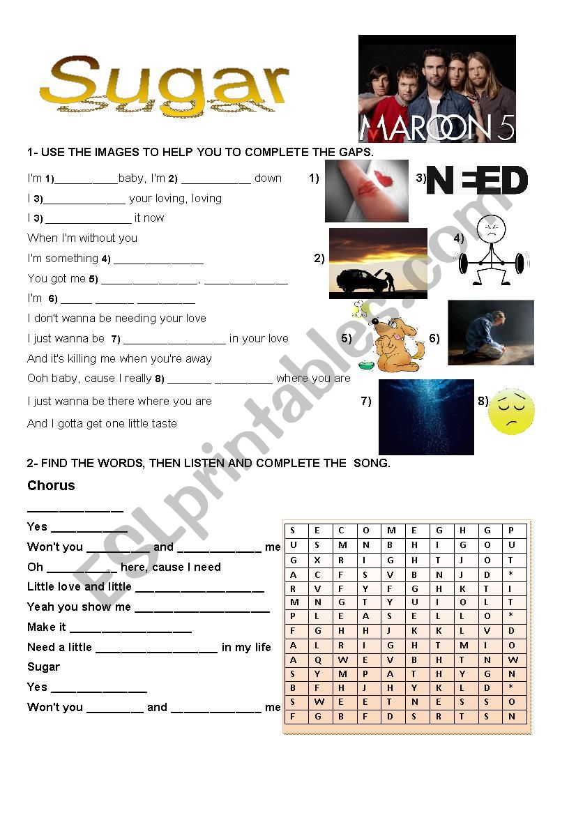 Sugar - Maroon 5 worksheet