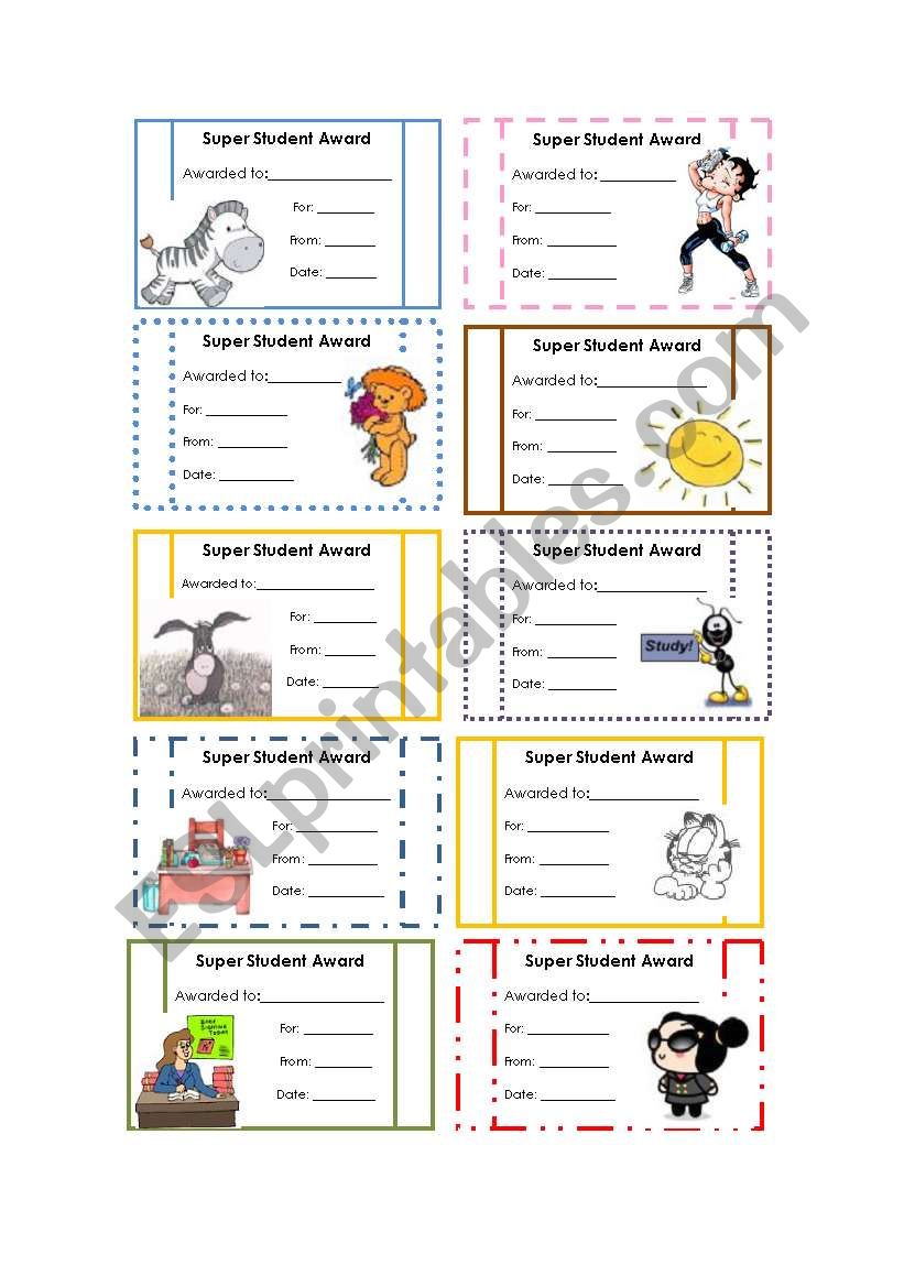 Super student award worksheet