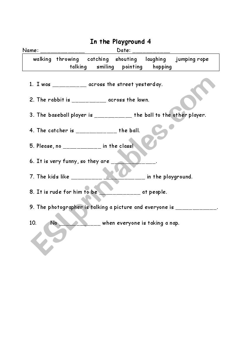 playground worksheet