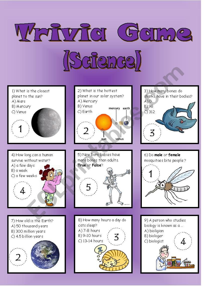 Trivia Game (Science) worksheet
