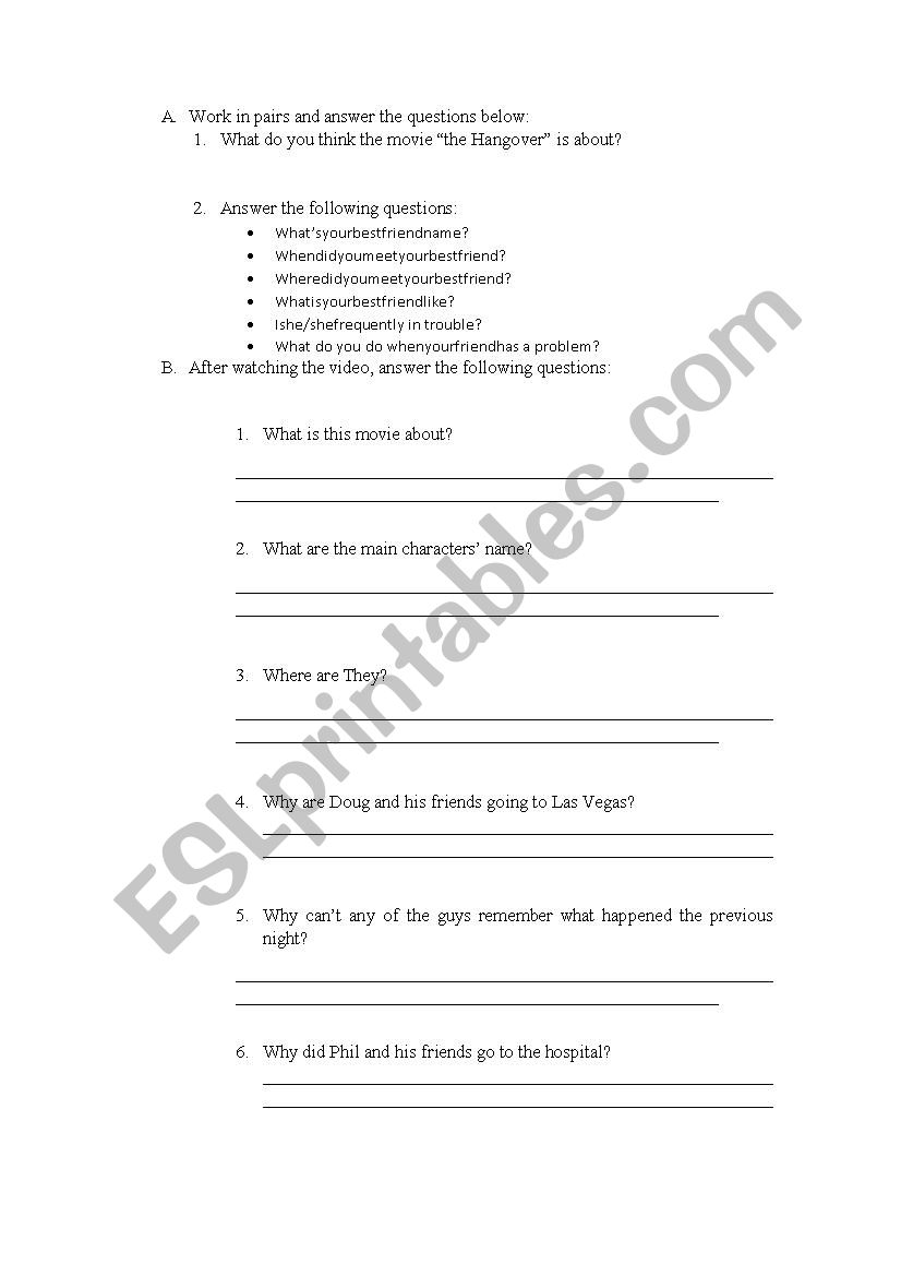 the hangover worksheet