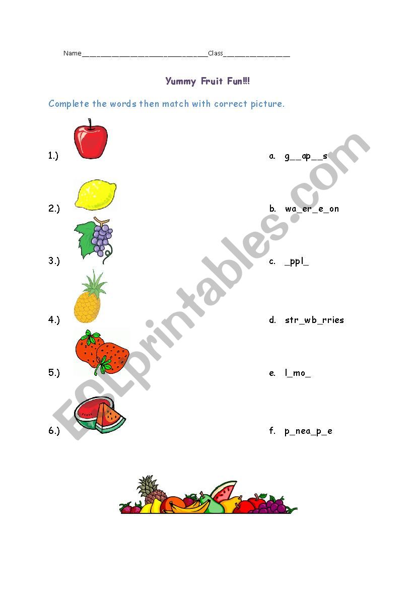 Yummy Fruit fun worksheet