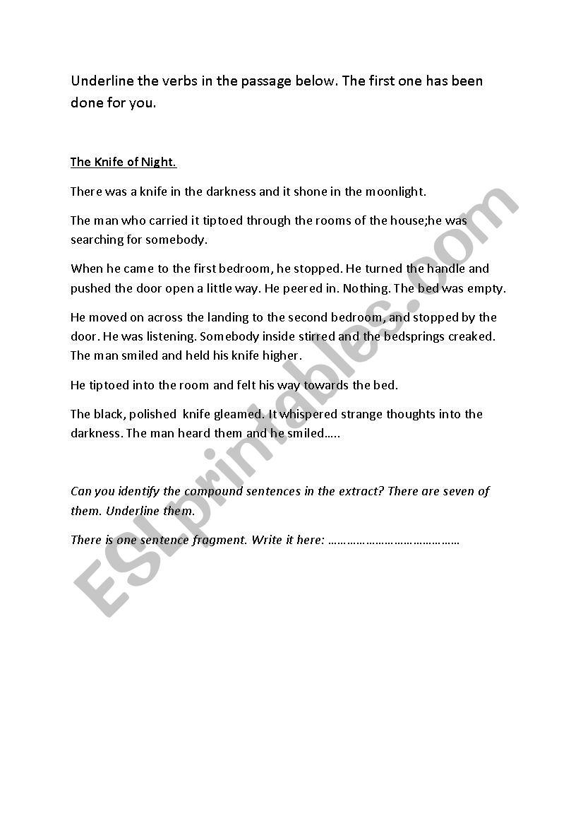 The Knife in the Dark Verbs and compound sentences