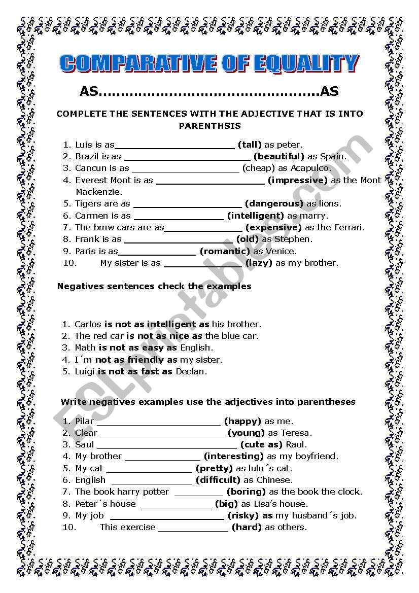 COMPARATIVES OF EQUALITY AS........AS
