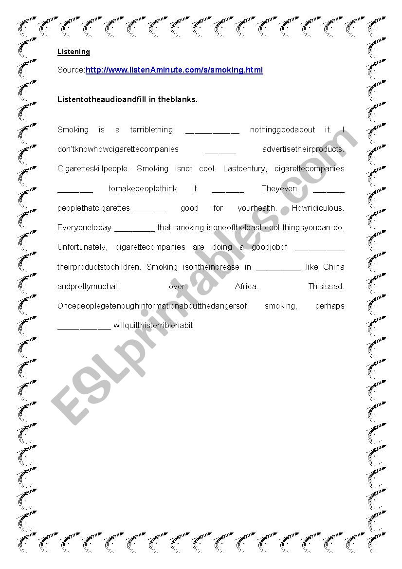 Listening- Smoking worksheet