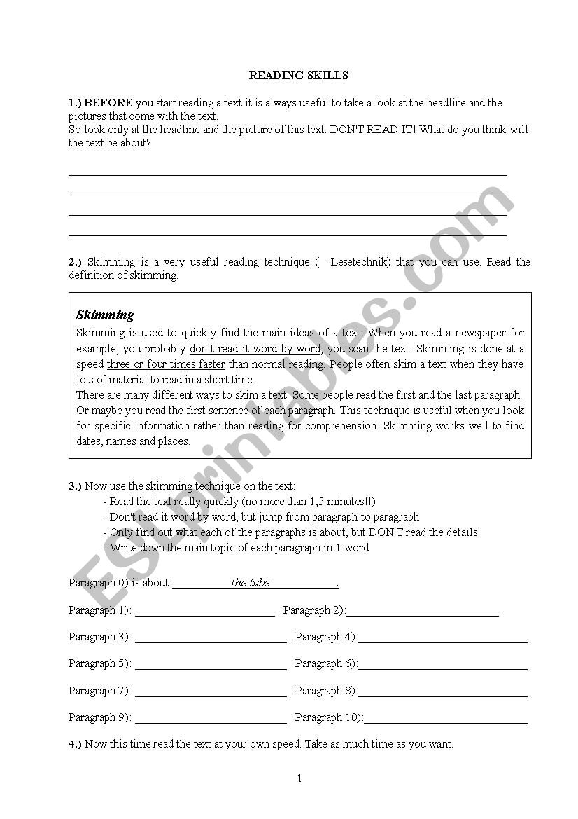 LondonÂ´s Top Ten Sights - skimming and scanning