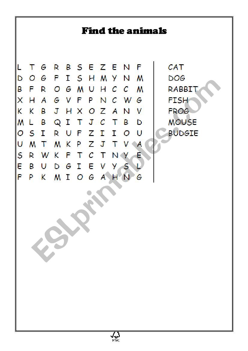 Animals worksheet