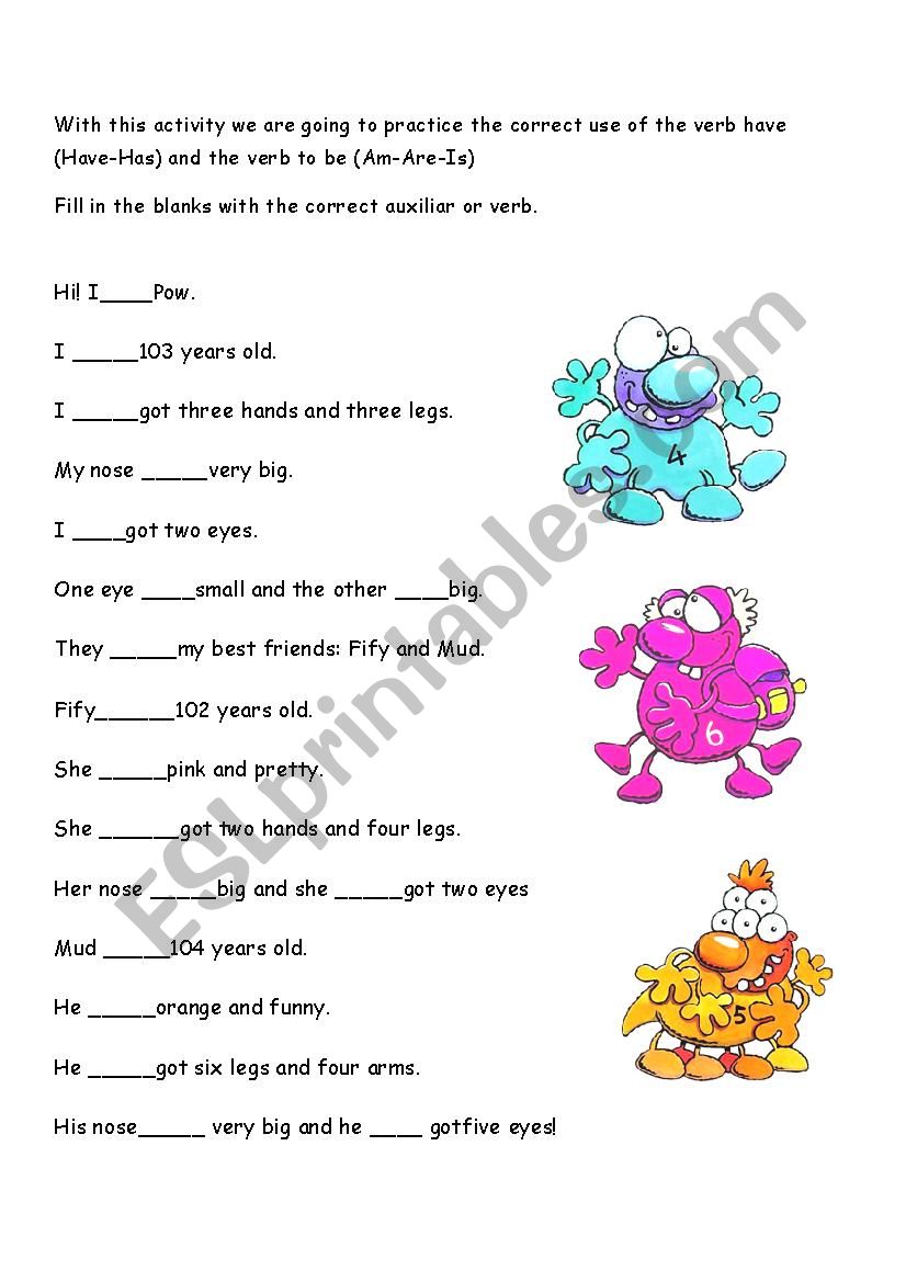 Monsters activity worksheet