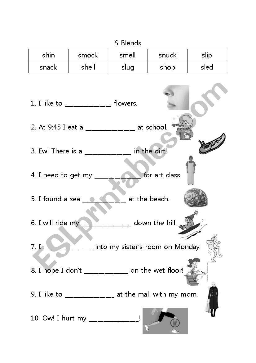 s-blend fill-in-the-blanks worksheet