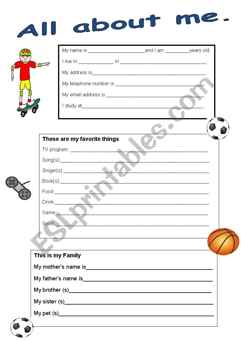 Boys-all about me worksheet