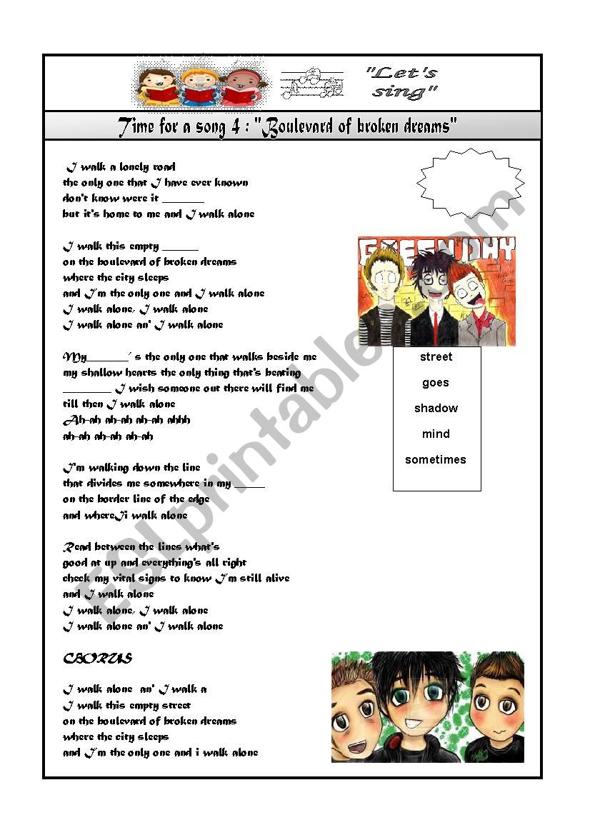 boulevard of broken dreams worksheet