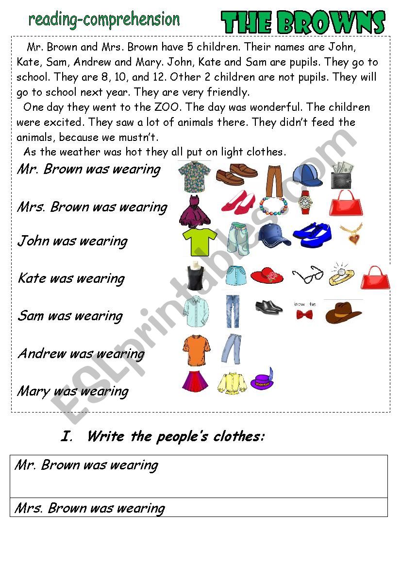 The Browns Reading Comprehension Clothes Esl Worksheet By Nurikzhan