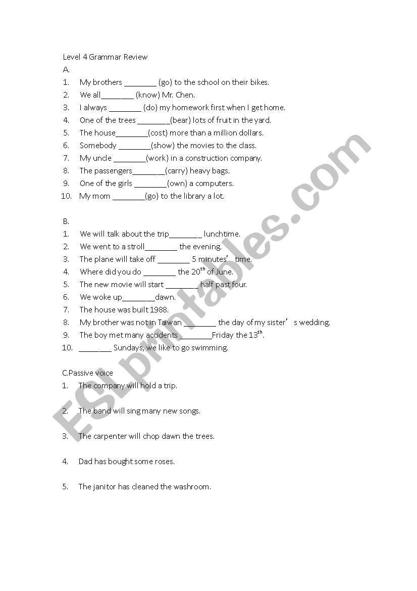 Grammar review worksheet