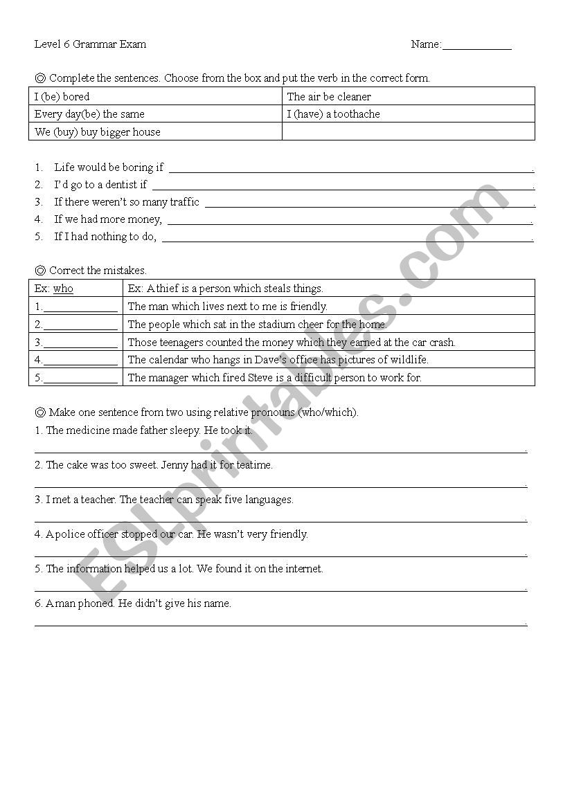 Grammar worksheet