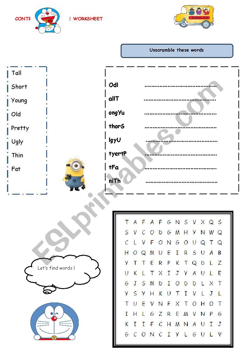 CONTRAST ADJECTIVES unscramble words, find words