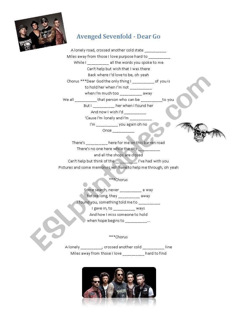 Avenged Sevenfold - Dear Go worksheet