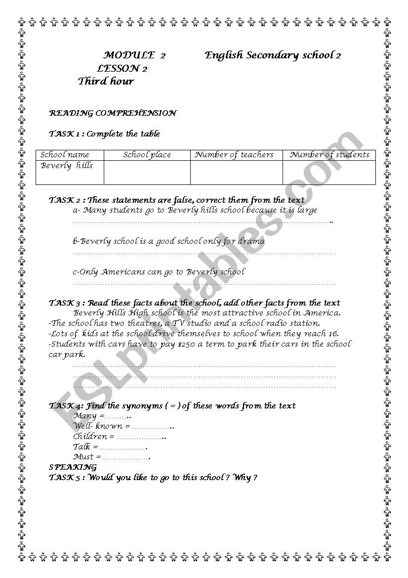 English secondary school 2 worksheet