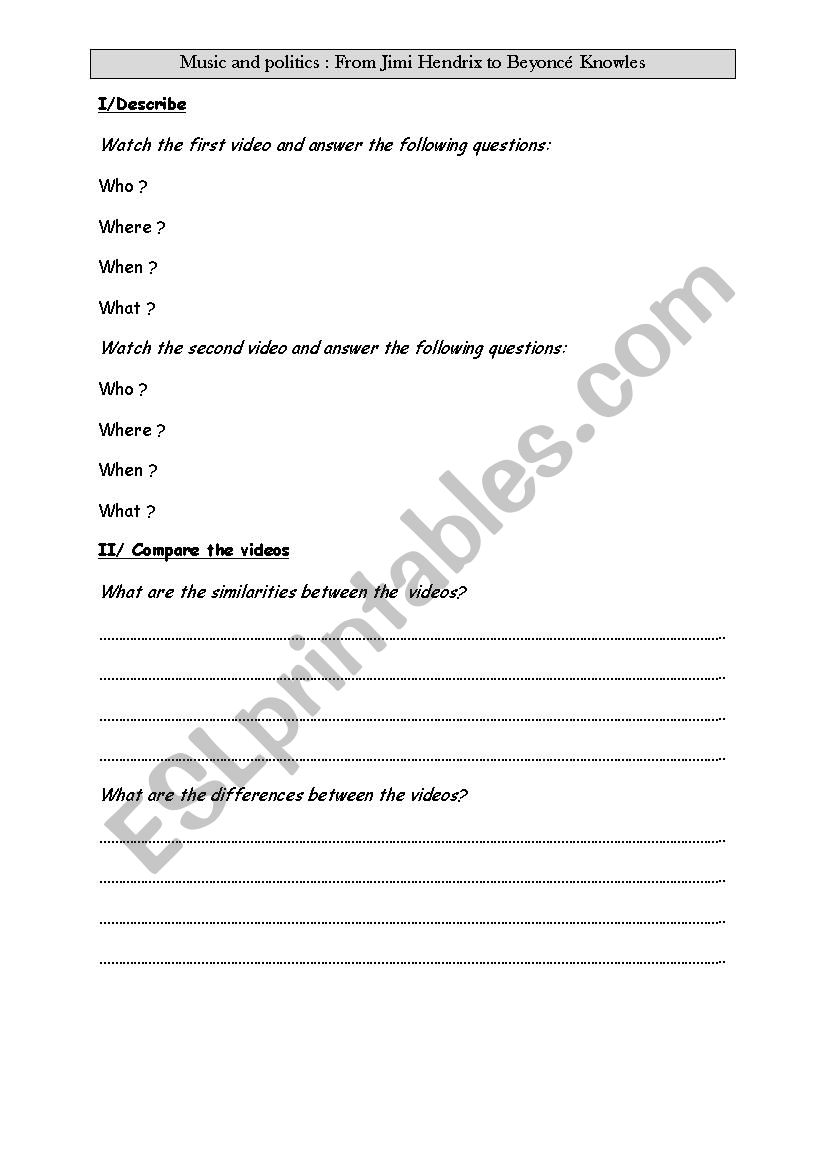 music and politics worksheet